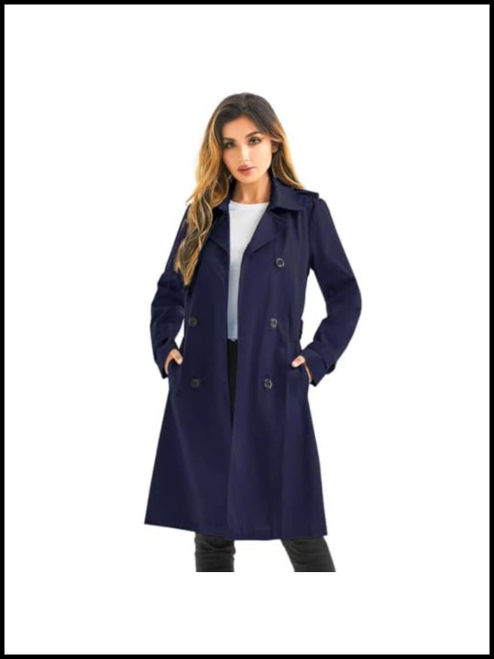 Women's Long Waterproof Trench Coat Double Breasted Belted Detachable Hood